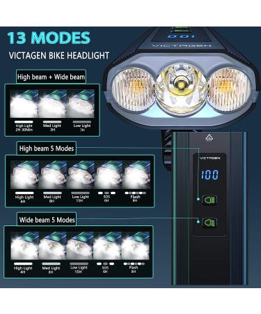 Victagen 8000 Lumen Bike Lights for Night Riding - 3 Cree LED Headlight with High/Low Beam, Rechargeable TypeC Bicycle Light + Free Tail light - VTG8 - Buy Online on GoSupps.com