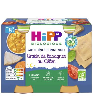 HiPP - Mon D ner Bonne Nuit - Gratin de Lasagnes au C leri - Pots 2x190g - Lot de 12 - BIOLOGIQUE