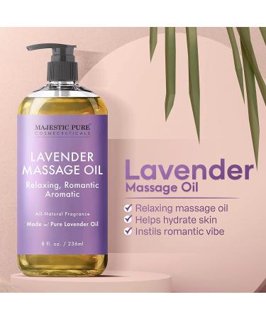 Majestic Pure Lavender Massage Oil - Calming, Soothing & Relaxing Therapy Blend for Men and Women - 8 fl oz - Buy Online on GoSupps.com