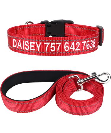 Tagme dog collar and leash personalizing reflective dog collar with 1.5m double -sided reflective dog leash for large dogs red XL (1 -pack) red set
