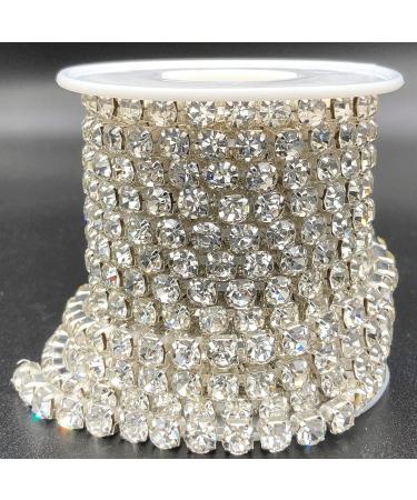 5mm SS24 Crystal Rhinestone Chain Trim - 5 Yards - Sew on Crystal Claw Cup Chain Roll - Silver Base + Crystal Clear - Towenm - Buy Online on GoSupps.com