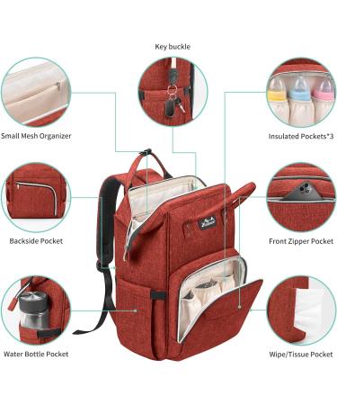 Viedouce Baby Diaper Backpack - Waterproof Oxford Large Capacity Bag with Diaper Support & Stroller Belts - Multifunctional Brick Red - Buy Online on GoSupps.com