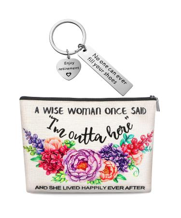 Retirement Present for Women, Retired Makeup Bag and Retirement Keychain for Wife Mom Grandma Coworkers Nurse Teachers Retirees Colleagues Work BFF Bestie, Funny Birthday Retired Makeup Bag (Elegant)