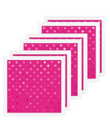 ALAZA Wash Cloth Set Hot Pink Polka Dot Pattern Print - Pack of 6 Cotton Face Cloths Highly Absorbent and Soft Feel Fingertip Towels(226cr8b)