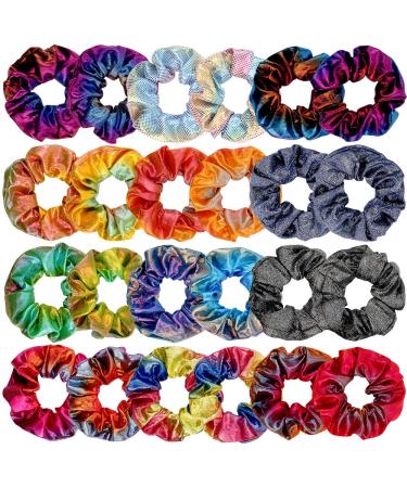 FASOTY 24 Pieces Shiny Metallic Hair Scrunchies for Girls Ponytail Holders Scrunchie Scrunchy Elastic Hair Ties Girls Accessories Hair Women's Scrunchies 4.3 Inch Colorful Set 1