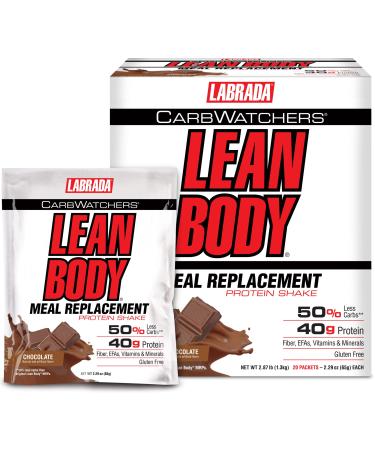 Labrada Nutrition Carb Watchers Lean Body Hi-Protein Meal Replacement Shake Chocolate Ice Cream 2.29-Ounce Packets (Pack of 20)