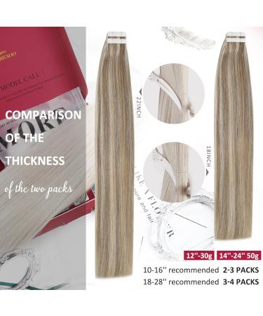 Moresoo 16 Inch Tape in Human Hair Extensions Light Brown with Platinum Blonde Highlight - 20 Pieces/50g #P9A/60 - Buy Online on GoSupps.com
