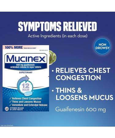 Mucinex 12-Hour Chest Congestion Expectorant Tablets 40 ct - Fast Relief for Congestion - Buy Online on GoSupps.com