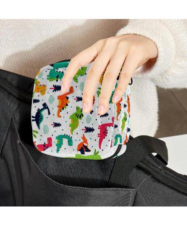 Cartoon Dinosaur Pattern Sanitary Napkin Storage Bag - Portable Menstrual Cup Pocket with Zipper for Teen Girls & Women - Buy Online on GoSupps.com