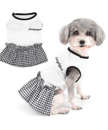 Zunea Dog Dresses for Small Dogs Summer Puppy Girls Princess Dress Soft Plaid Female Vest Skirt Cute Embroidered Pet Clothes Dresses Chihuahua Yorkie Apparel Outfits White L L white