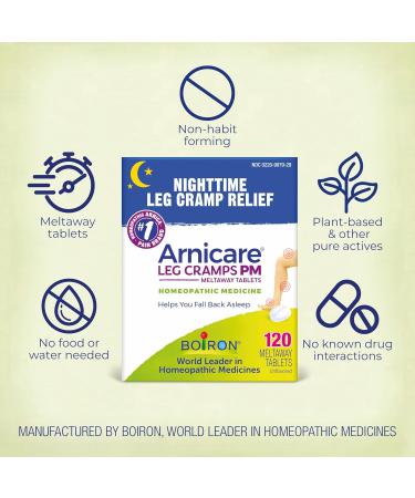 Boiron Arnicare Leg Cramps PM for Nighttime Relief from Cramping and Stiffness in Feet or Calves - 120 Tablets - Buy Online on GoSupps.com