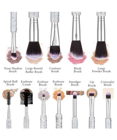 Nuogo 13 Pcs Rhinestone Makeup Brush Set | Bling Crystal Professional Face & Eye Cosmetics Tools | Glitter Holder Included - Buy Online on GoSupps.com