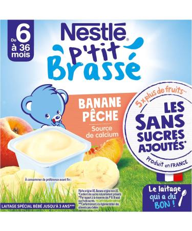 Nestl B b P'tit Brass Banana Peach Milk without Added Sugars from 6 Months 4 x 90 g - Buy Online on GoSupps.com