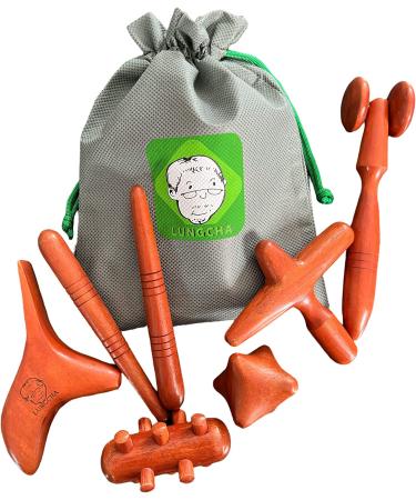 LUNGCHA Traditional Thai Massage Reflexology 7 Piece Wooden Stick Tool Set | Acupuncture Point Gua Sha Set for Full Body Massage - Buy Online on GoSupps.com