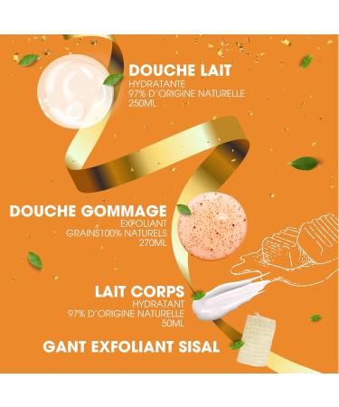 Cottage Tendre Caramel Gift Box - 1 Shower Gel + 1 Shower Scrub + 1 Moisturizing Body Lotion + 1 Exfoliating Glove - Made in France - Buy Online on GoSupps.com