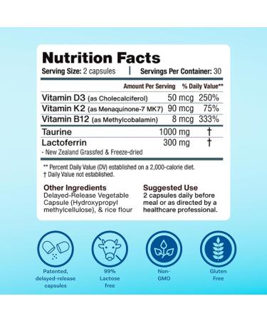 MyImmunity Immune Balance Supplement | Grass-Fed Lactoferrin Taurine Vitamins D3 K2 & B12 | 30-Min Delayed-Release | Promotes Gut Digestive & Overall Wellness | Low Lactose Made in USA - Buy Online on GoSupps.com