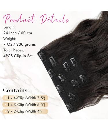 Reecho Clip-In Hair Extensions | 4PC Thick 60cm Invisible Tips | Natural Soft Beach Waves - Black Brown - Buy Online on GoSupps.com