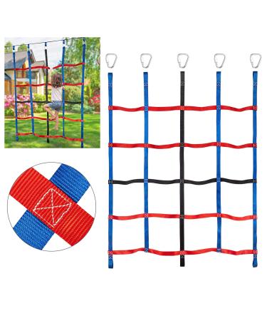 MONT PLEASANT Climbing Cargo Net for Kids Ninja Net Climbing Swingset Polyester Rope Ladder for Jungle Gyms Playground Ribbon Net Obstacle Course Training Climbing Net for Outdoor Treehouse 4.85ft x 6.1ft