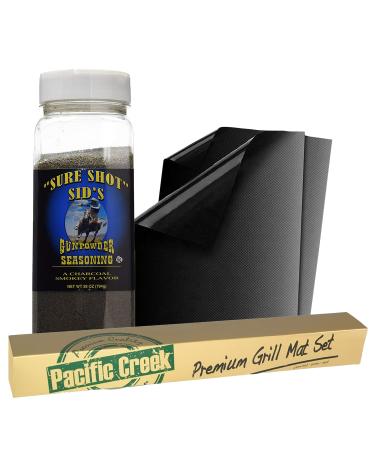 Sure Shot Sids Gunpowder Seasonings For Cooking - Charcoal Seasoning - Meat Seasoning - Steak Seasoning - Chicken Seasoning - BBQ Seasoning - 2 Grill Mats - Oven Liners