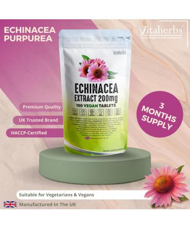 Vitaherbs Echinacea Tablets 200mg - Vegan, Premium Quality - Made in the UK | 100 Count (Pack of 1) - Buy Online on GoSupps.com