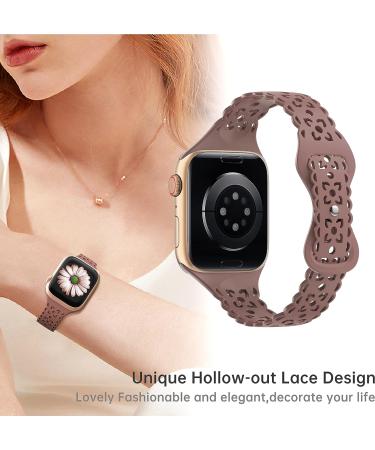 Lace Silicone Band Compatible with Apple Watch Bands 40mm 44mm 41mm 45mm 38mm 42mm Women Thin Slim Hollow-out Sport Strap Replacement Wristbands for iWatch SE Series 8 7 6 5 4 3 2 1 Smoke Violet Smoke Violet 38mm/40mm/41mm - Buy Online on GoSupps.com