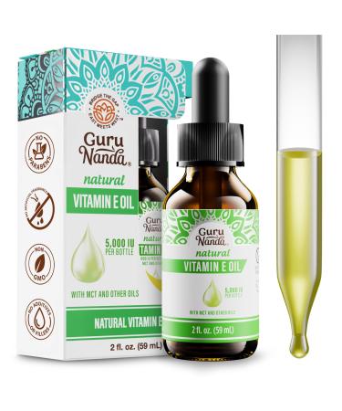 GuruNanda Pure & Natural Vitamin E Oil for Skin Scars Face & Nails 5 000 IU With D-Alpha Tocopherol & MCT Oil to Help Enhance Absorption Non-GMO & Vegan 2 FlOz