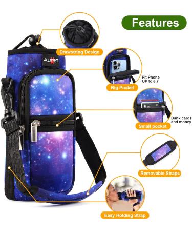 AUPET Water Bottle Sling Bag Sleeve Holder 25oz Purple Starry Sky - Insulated Crossbody Case with Strap and Pockets for Walking, Hiking, Camping - Buy Online on GoSupps.com