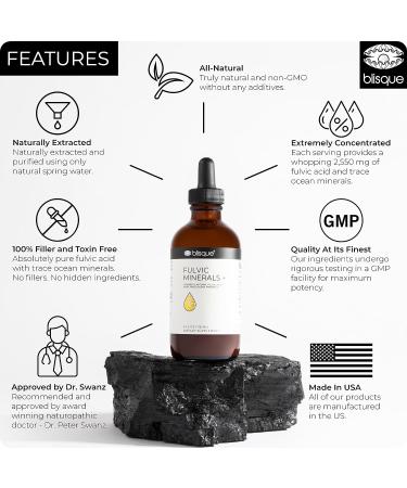 Blisque Natural Trace Mineral Drops with Fulvic & Humic Acid - Detox, Immune Support, Brain Booster - 4oz - Buy Online on GoSupps.com
