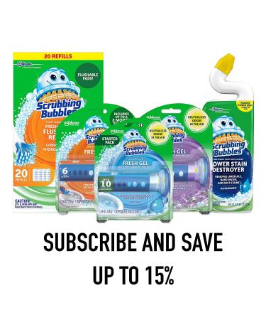 Scrubbing Bubbles Fresh Brush Toilet Cleaning System Starter Kit - Citrus Action Scent, Stain Removing, Includes Wand, 4 Refills, 1 Stand - Buy Online on GoSupps.com