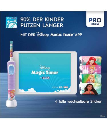 Oral-B Pro Kids Princess Electric Toothbrush for Ages 3+ Sensitive Mode Extra Soft Bristles - Purple/Blue 1 Pack with Stickers - Buy Online on GoSupps.com