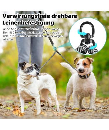 Snagle PAW Double Dog Leash - No Tangle 360 Leash for Small & Medium Dogs | Reflective Easy Control for 2 Dogs | Black & Blue 8mm (0-13 kg) - Buy Online on GoSupps.com