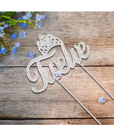 LINGTEER Twelve Birthday Cake Topper with Crown Sign | Silver Bling Crystal Rhinestone Birthday Keepsake | Happy 12th Birthday Party Decorations Gift Supplies - Buy Online on GoSupps.com