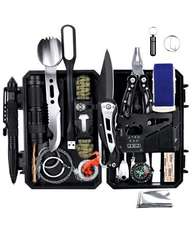 ANTARCTICA Emergency Survival Gear Kits 60 in 1, Outdoor Survival Tool with Emergency Bracelet Whistle Flashlight Pliers Pen Wire Saw for Camping, Hiking, Climbing,Car