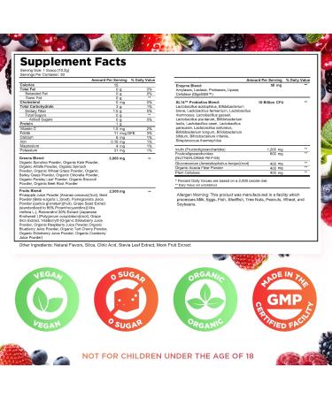 selfevolve Fruits and Greens Organic Probiotic Powder: 30 Servings for Men & Women. Vegan with 10 Billion CFUs Spirulina Kale Spinach Chlorella Elderberry Digestive Enzymes - Probiotics - Buy Online on GoSupps.com