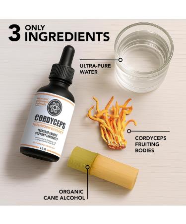 Cordyceps Mushroom Extract Liquid - 1 oz Mushroom Tincture | 100% Fruiting Body Cordyceps Extract | Natural Energy Lung & Stamina Support | No Mycelium Non-GMO | Made in USA 1 Ounce (Pack of 1) - Buy Online on GoSupps.com
