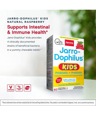 Jarrow Formulas Jarro-Dophilus Kids Probiotic - Sugar-Free Raspberry, 1 Billion Live Bacteria, 60 Chewable Tablets - Buy Online on GoSupps.com