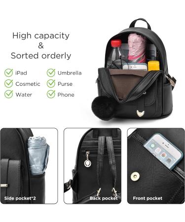 IHAYNER Girls Mini Fashion Backpack Purse | PU Leather Shoulder Bag with Pompom | Black - Buy Online on GoSupps.com
