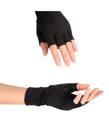 Arthritis Gloves for Men & Women Copper Compression Gloves for Carpal Tunnel RSI Rheumatoid Osteoarthritis Fingerless Design Breathable Skin-Friendly M Size for 6.7-7.8In 1Pair(Black)