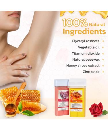 Honey and Rose Roll On Waxing Kit - Portable Fast Heating Waxer for All Skin Types | Includes 10 Pre-Waxing Wipes, Post-Waxing Treatment Oil, and 100 Wax Strips - Buy Online on GoSupps.com