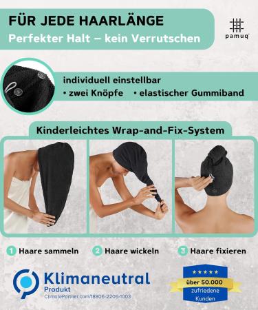 Buy Pamuq 100% Cotton Black Hair Turban Set Quick-Drying Button Design 2-Piece Hair Towel for Effortless Drying | International Shipping - Buy Online on GoSupps.com