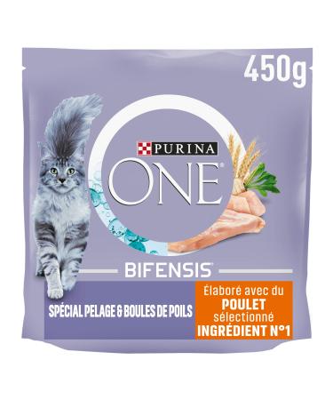 PURINA ONE Bifensis Coat & Hair Balls Chicken & Whole Grain Dry for Adult Cats Meal Bags 450g | Pack of 10