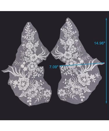 3D White Sequin Bead Floral Lace Trim Applique Patches - Wedding Dress DIY (1 Pair) - Buy Online on GoSupps.com