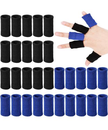 30 Pieces Finger Sleeves Elastic Compression Protector with 1 Storage Bag Finger Compression Sleeves Elastic Thumb Sleeve Finger Protector Sleeve for Relieving Pain Sports(Black + Blue)