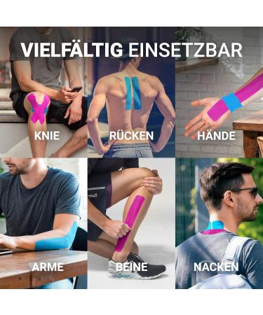 Truetape Basic Kinesiology Tape Duopack | Skin-Friendly Waterproof & Elastic | 40 Precut Strips (20 Pink & 20 Blue) | Perfect Wearing Comfort - Buy Online on GoSupps.com