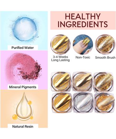 Chrome Nail Powder 6 Boxes - Aurora Magic Mirror Effect Holographic Glitter Sequins for DIY Nail Art - Gold - Buy Online on GoSupps.com