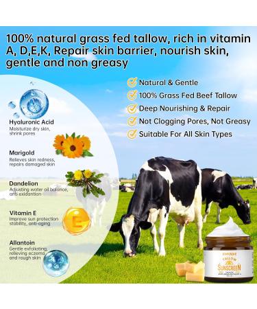 Beef Tallow Sunscreen SPF 50 For Face & Body, 2 oz Natural & Organic Grass-fed Tallow Sun Balm With Zinc, Hyaluronic Acid For Sensitive Skin, Broad Spectrum, Moisturizing, Reef Safe, No White Residue 2 Ounce (Pack of 1) - Buy Online on GoSupps.com