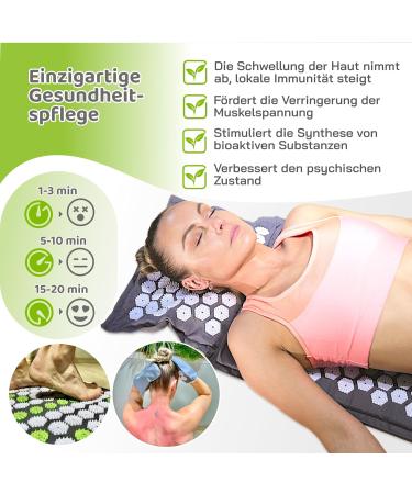 CASPOR Acupressure Eco Set | 3-in-1 Acupuncture Mat Pillow & Massage Gloves | 100% Linen & Coconut Fibers | Dark Gray - International Shipping Available - Buy Online on GoSupps.com