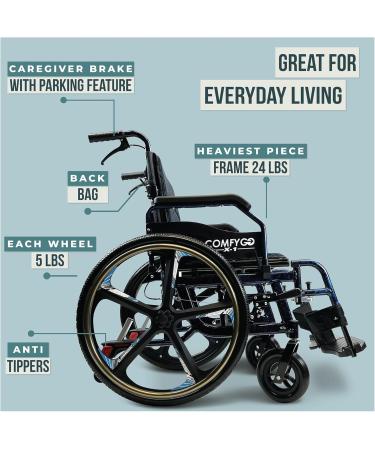X-1 Special Edition ComfyGO Manual Wheelchair | Ultra-Light Quick-Detach Wheels | Comfortable Cushioning | Durable Aircraft-Grade Frame | User & Caregiver Brakes - (Blue Special Edition) Blue Special Edition - Buy Online on GoSupps.com