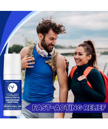 STIRLING Menthol Roll On Lotion with Magnesium & 1500mg Pure Hemp | Non-GMO THC-Free Pain Relief for Sore Muscles & Joints - Reduces Swelling & Promotes Recovery - Buy Online on GoSupps.com