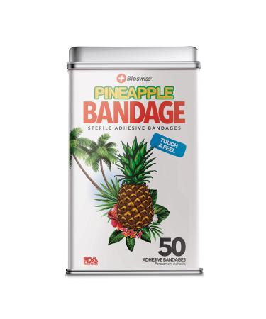 BioSwiss Bandages Pineapple Shaped Self Adhesive Bandages Latex Free Sterile Wound Care Fun First Aid Kit Supplies for Kids 50 Count